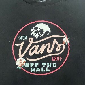 Vans Black Skull and Flowers Logo Cropped T-Shirt Medium